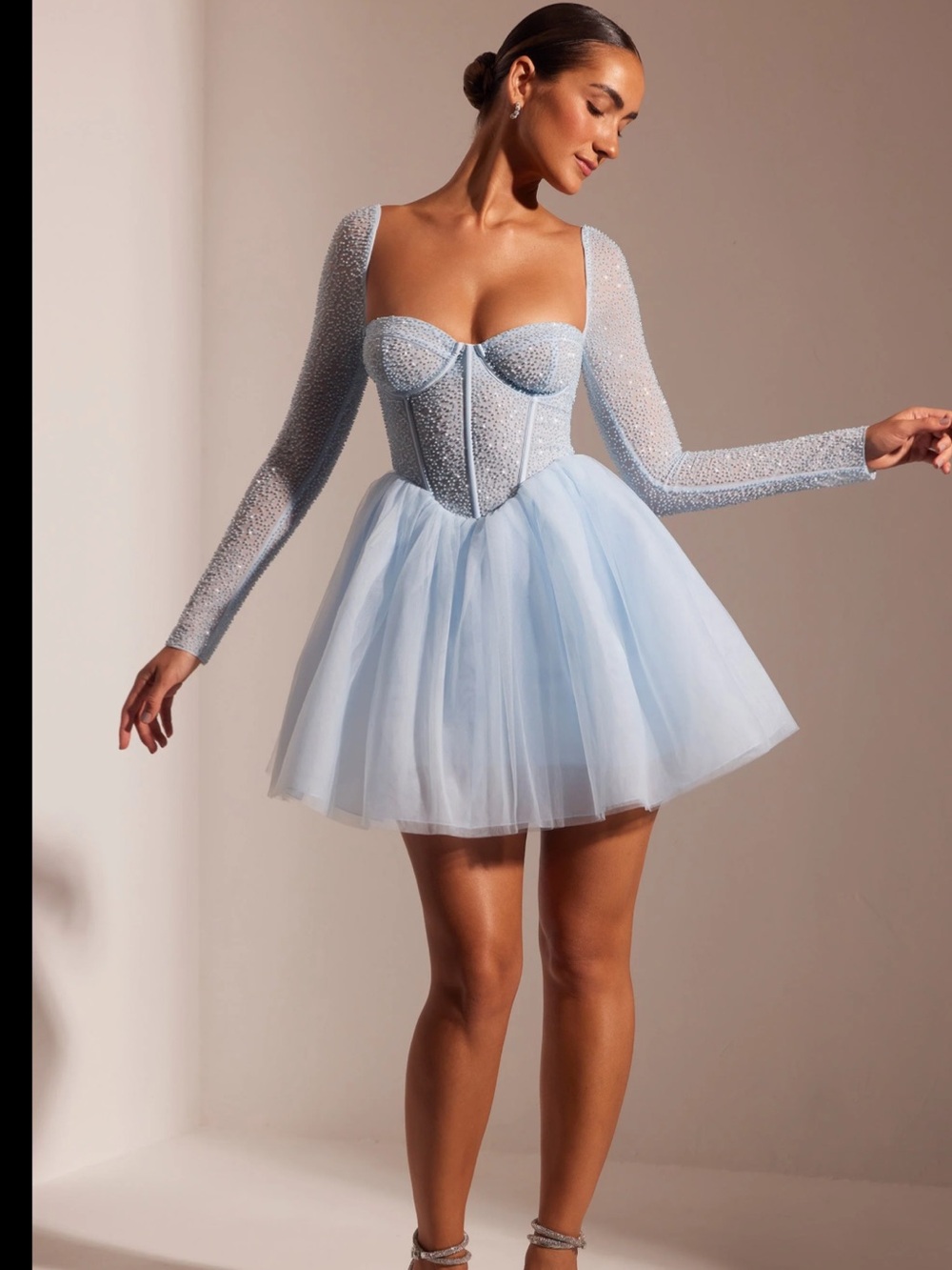 NEW Oh Polly Light Blue Embellished Tulle Mini Dress size